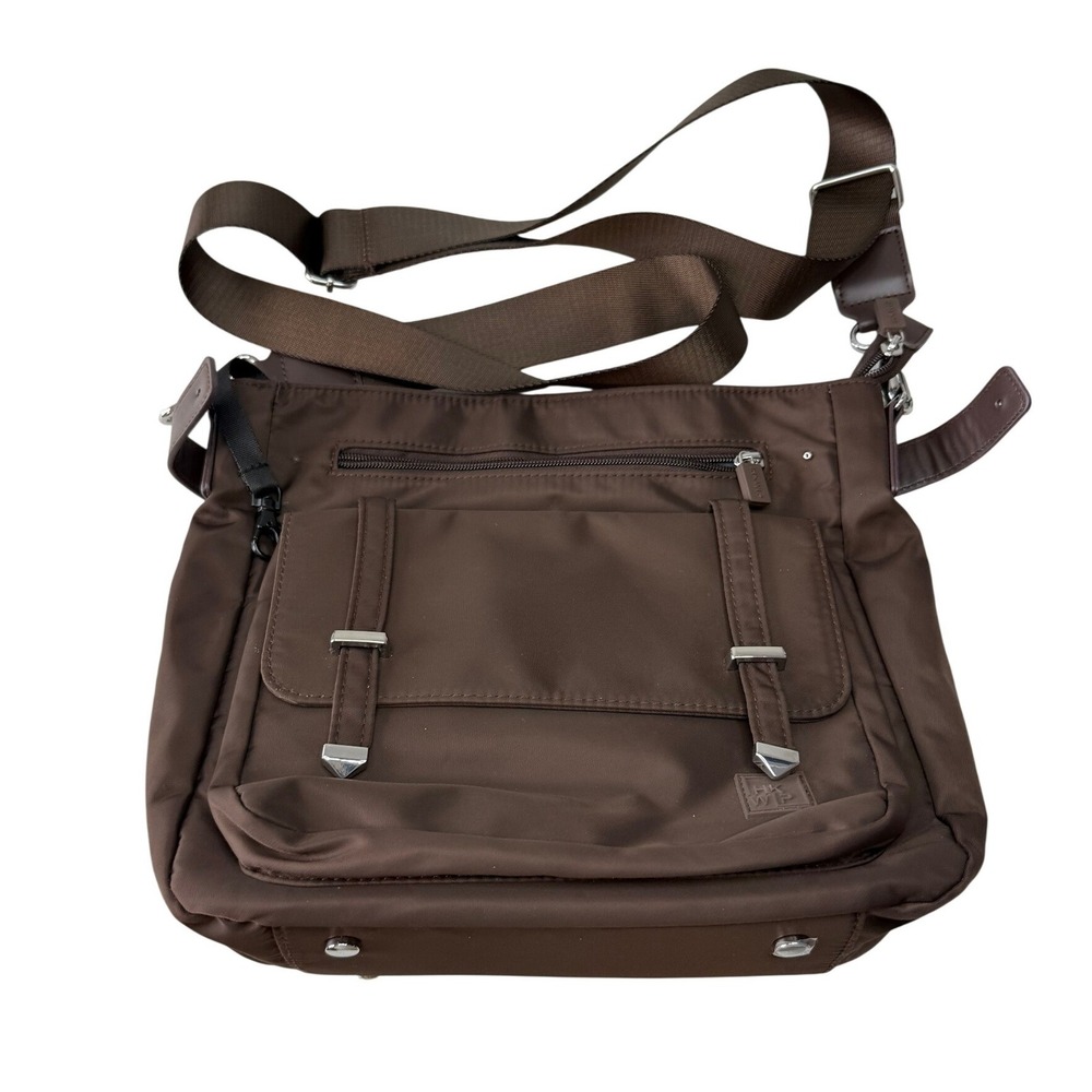 HKWIP Brown Nylon Crossbody Messenger Bag Adjustable Strap Pocket Utility NEW